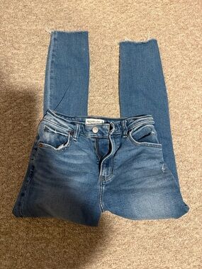 Abercrombie & Fitch Medium Blue High-Rise Skinny Jeans with Raw Hem